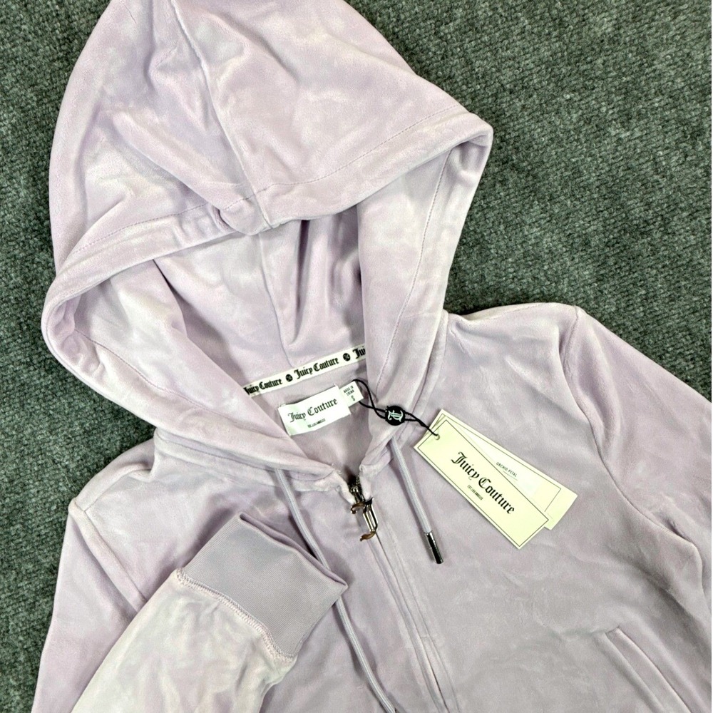 Juicy Couture OG Big Bling Hoodie Womens S Orchid Petal Velour Rhinestone NWT